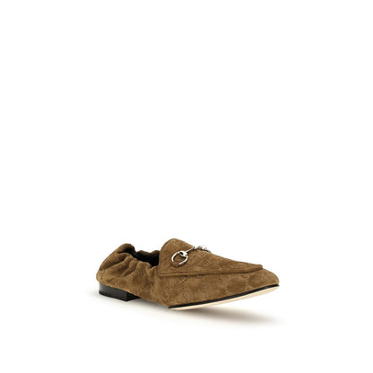 Gucci Gg Horsebit Women's Bos Taurus Calf Suede Leather Flat Loafer Slip-On Shoes - Brown
