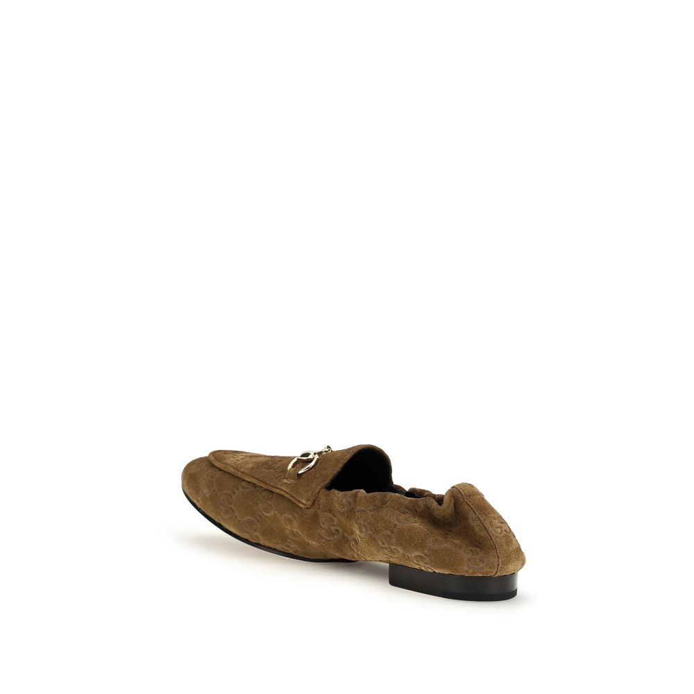 Gucci Gg Horsebit Women's Bos Taurus Calf Suede Leather Flat Loafer Slip-On Shoes - Brown