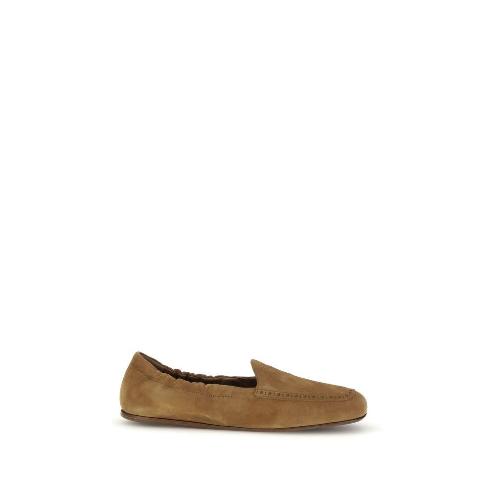 Flat Loafer Slip-On Shoes by Church's for women in bos taurus calf suede leather brown showcases a resplendent Women's Bos Taurus Calf Suede Leather Flat Loafer Slip-On Shoes aesthetic, defined by its resplendent round toe style and elegant flat.