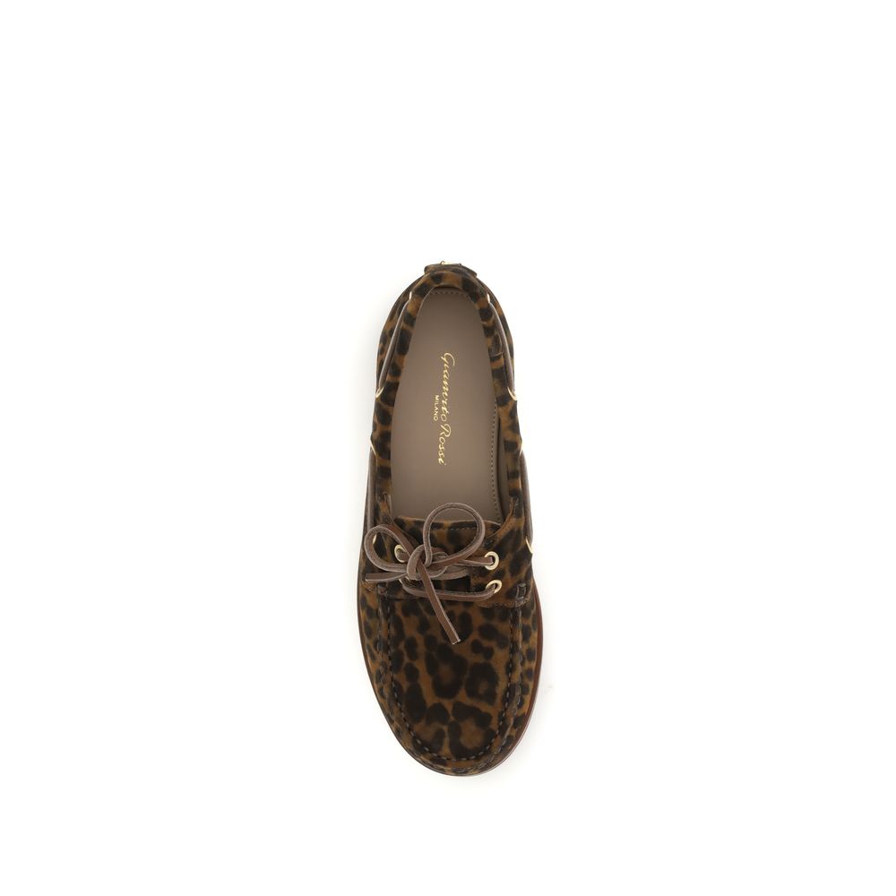 Flat Boat Loafer Slip-On Lace-Up Shoes by Gianvito Rossi for women in bos taurus calf leather animal, multicolor & print features an effortless chic silhouette, showcasing the Women's Bos Taurus Calf Leather Flat Boat Loafer Slip-On Lace-Up Shoes design with an effortless chic flat and a for a effortless chic look.