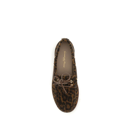 Flat Boat Loafer Slip-On Lace-Up Shoes by Gianvito Rossi for women in bos taurus calf leather animal, multicolor & print features an effortless chic silhouette, showcasing the Women's Bos Taurus Calf Leather Flat Boat Loafer Slip-On Lace-Up Shoes design with an effortless chic flat and a for a effortless chic look.