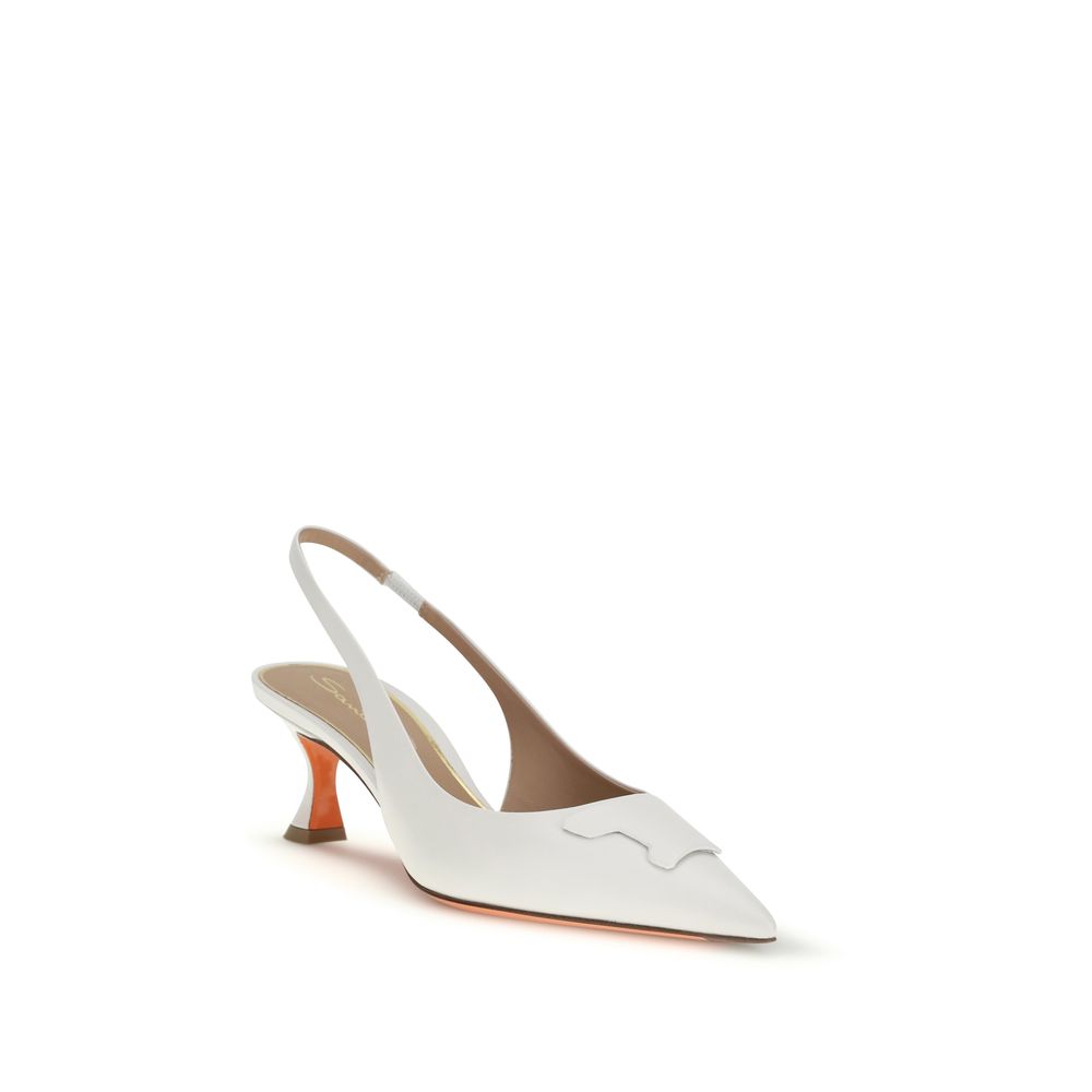 Mid-Heel Slingback Pumps Heels by Santoni for women in bos taurus calf leather and white showcases a effortlessly elegant silhouette as Women's Bos Taurus Calf Leather Mid-Heel Slingback Pumps Heels, featuring a effortlessly elegant mid-heel and a effortlessly elegant almond toe style for an elegant look.