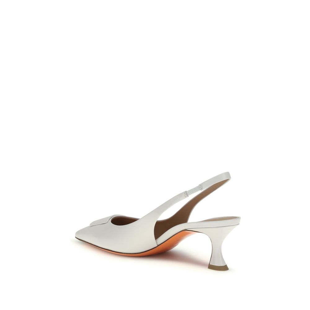 Mid-Heel Slingback Pumps Heels by Santoni for women in bos taurus calf leather white features an captivating silhouette, showcasing the elegant Women's Bos Taurus Calf Leather Mid-Heel Slingback Pumps Heels design with a mid-heel and a sophisticated almond toe style.