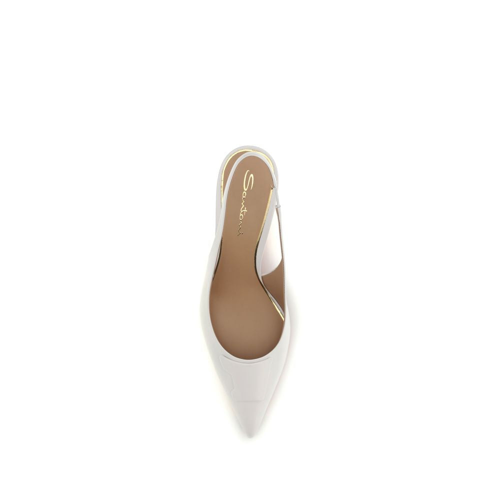 Mid-Heel Slingback Pumps Heels by Santoni for women in bos taurus calf leather white features a effortlessly chic Women's Bos Taurus Calf Leather Mid-Heel Slingback Pumps Heels design with a sophisticated mid-heel and elegant almond toe style.