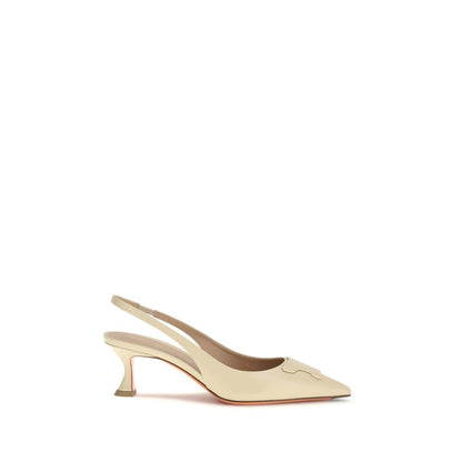 Santoni Women's Bos Taurus Calf Leather Mid-Heel Slingback Pumps Heels - Beige