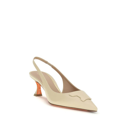 Santoni Women's Bos Taurus Calf Leather Mid-Heel Slingback Pumps Heels - Beige