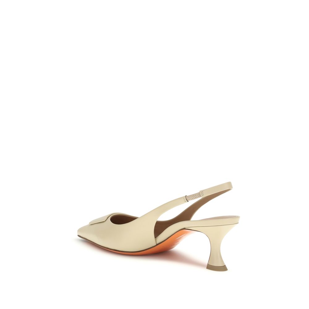 Santoni Women's Bos Taurus Calf Leather Mid-Heel Slingback Pumps Heels - Beige