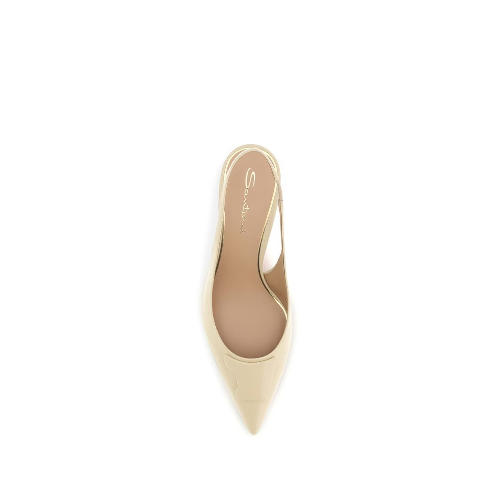 Santoni Women's Bos Taurus Calf Leather Mid-Heel Slingback Pumps Heels - Beige