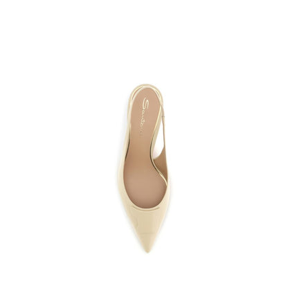 Santoni Women's Bos Taurus Calf Leather Mid-Heel Slingback Pumps Heels - Beige