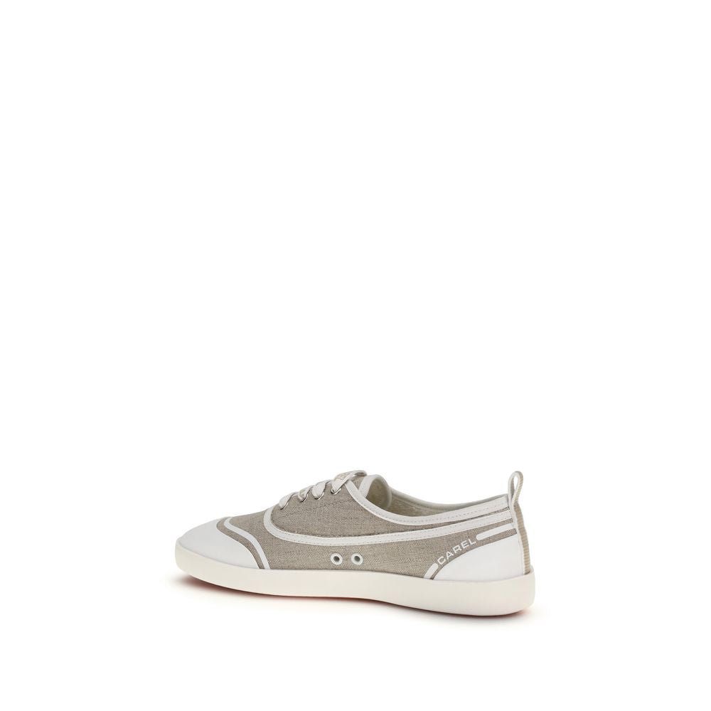 Sneakers by Carel Paris for women in cotton canvas beige presents a on trend silhouette from the Women's Low Top Cotton Canvas Sneakers collection, showcasing a on trend low-top style for an elevated aesthetic.