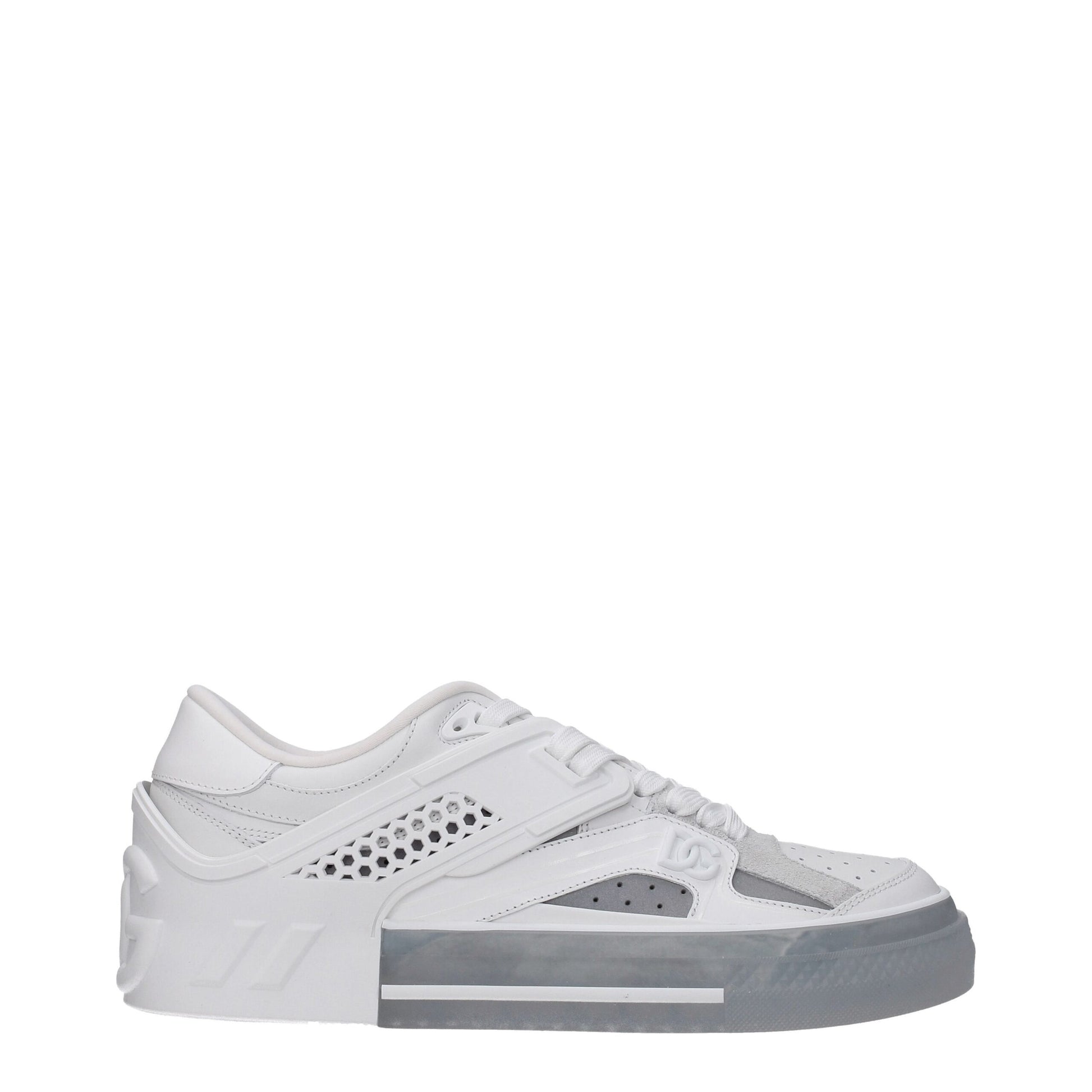 Sneakers by Dolce & Gabbana for men in leather & rubber silver & white features a chic design, perfectly showcasing the chic low-top style of this Men's Low Top Leather & Rubber Sneakers.