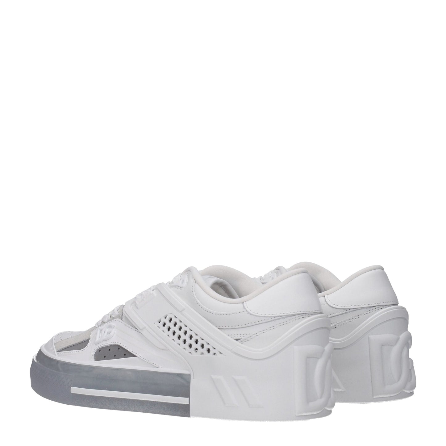 Sneakers by Dolce & Gabbana for men in leather & rubber silver & white presents a on trend silhouette from the Men's Low Top Leather & Rubber Sneakers collection, showcasing a on trend low-top style for an elevated aesthetic.