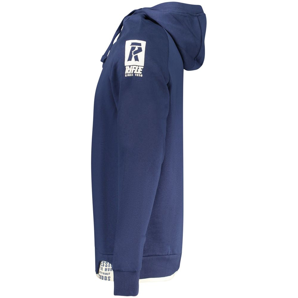 Hooded Sweatshirt Hoodie by Rifle for men in cotton polyester blue & print features a slouchy chic silhouette, detailed with a slouchy chic and a signature for an elevated aesthetic.