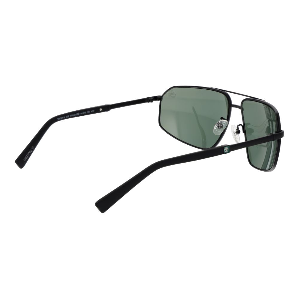 Sunglasses by Timberland for men in metal black features a sumptuous silhouette, showcasing a sumptuous aviator full-rim frame design in black coloured frame with high-performance polarized category-3-dark-tint lens.