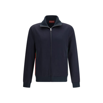 Windbreaker Jacket by Gucci for men in cotton polyester dark-blue features an perennial silhouette with a refined stand-collar neckline and perennial pockets & windproof for a sophisticated weather-resistant look.