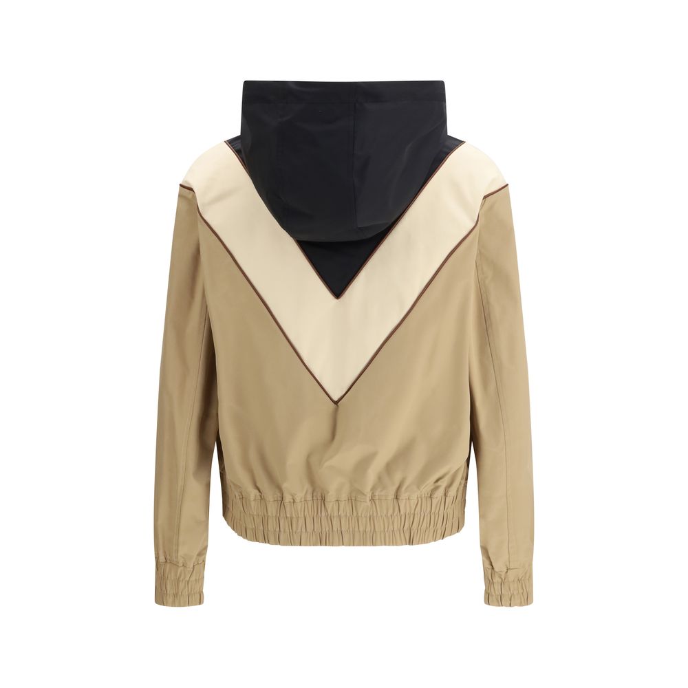 Hooded Windbreaker Jacket by Valentino Garavani for men in nylon & polyester multicolor features an perennial silhouette with a refined hooded neckline and perennial pockets, hooded & windproof for a sophisticated weather-resistant look.