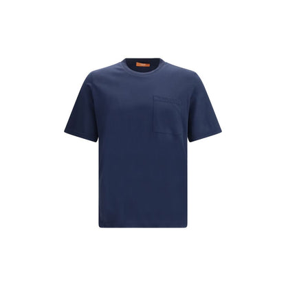 T-Shirt by Cruna for men in cotton blue showcases a dramatic silhouette, elegantly detailed with a dramatic crew neckline and short-sleeve for a truly dramatic finish.