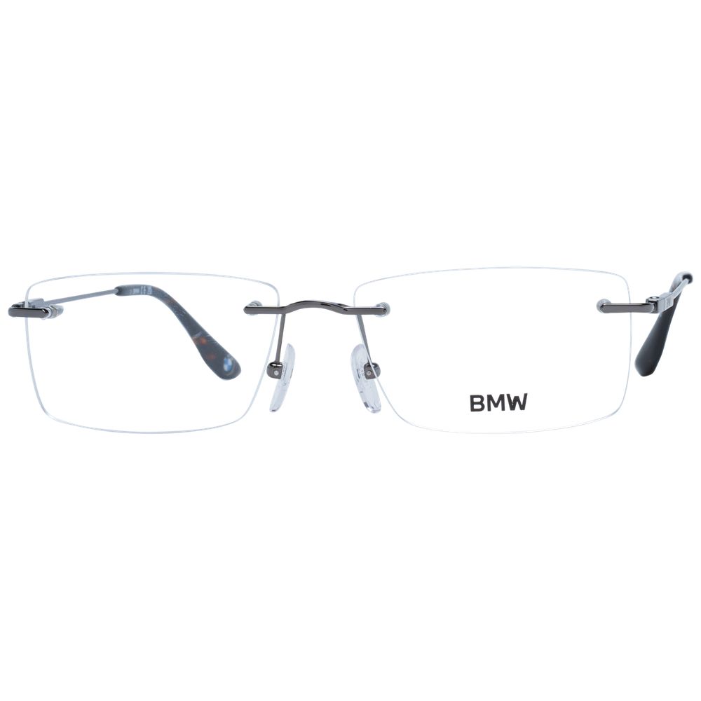 Eyeglasses Frames by BMW for men in titanium and gray showcases a refined silhouette, detailed with a gunmetal coloured frame finish and a sophisticated rimless frame design.