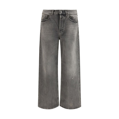 Jeans by Golden Goose for men in denim cotton gray features a polished silhouette with a polished relaxed-fit, wide & oversized, reaching a polished long and finished with a polished .