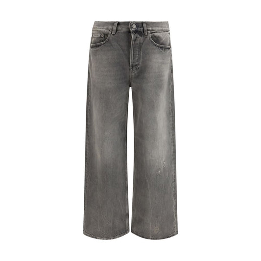 Jeans by Golden Goose for men in denim cotton gray features a polished silhouette with a polished relaxed-fit, wide & oversized, reaching a polished long and finished with a polished .