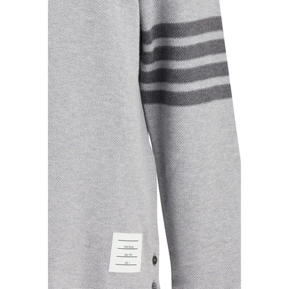 Polo Shirt by Thom Browne for men in cotton gray, signature & striped showcases a sharp silhouette, detailed with a refined and sharp for a sophisticated finish.