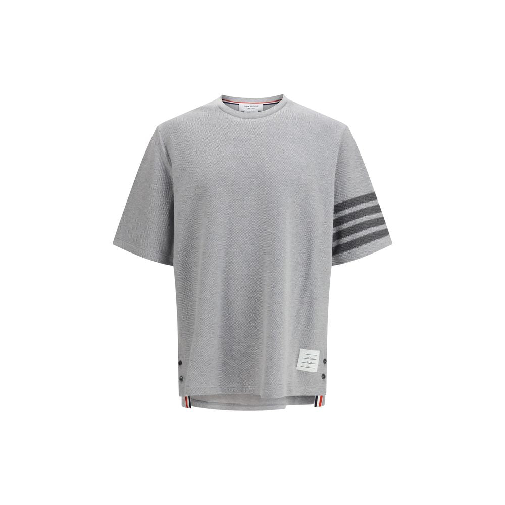 Activewear T-Shirt by Thom Browne for men in cotton gray, signature & striped features a sporty silhouette with and crew neckline, showcasing innovative for a sporty finish.
