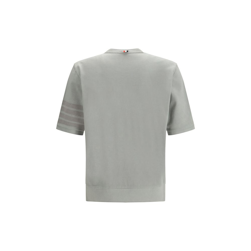 Activewear T-Shirt by Thom Browne for men in cotton gray & signature features a sporty silhouette with and crew neckline, showcasing innovative for a sporty finish.