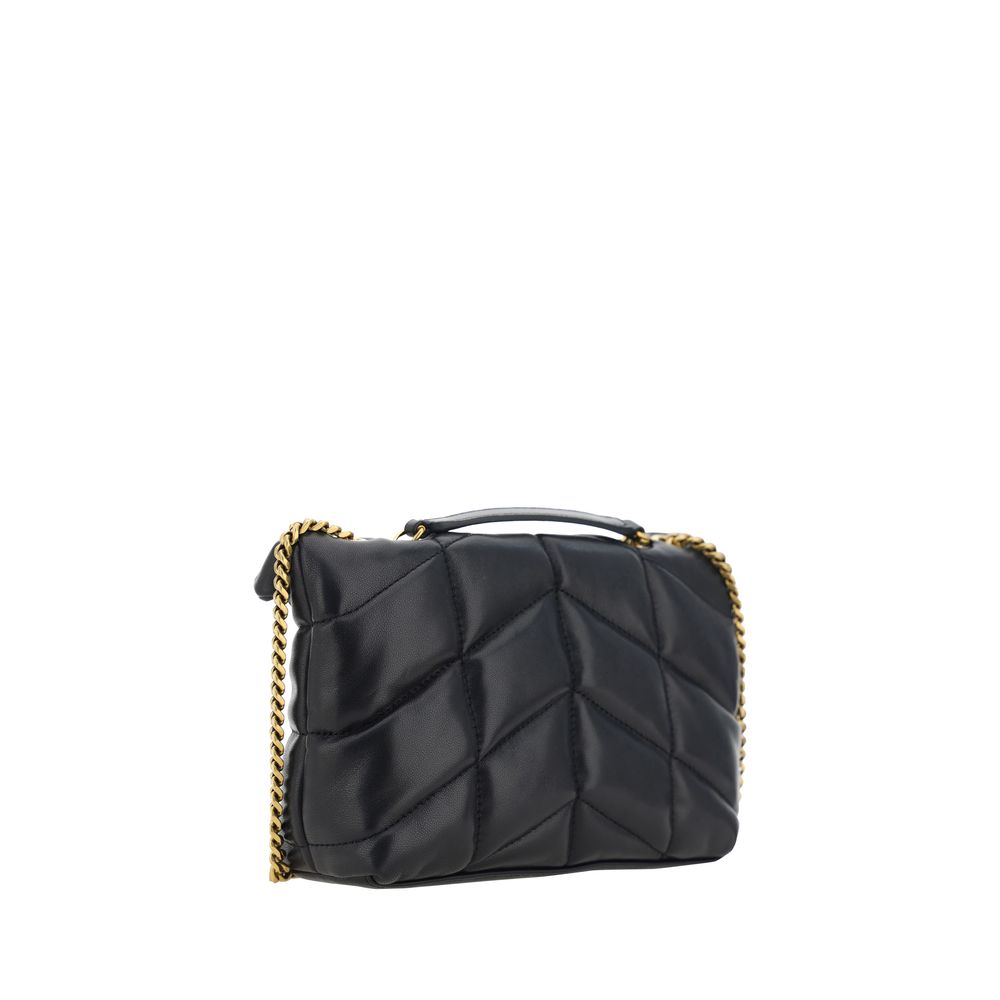 Compact Shoulder Flap Bag by Saint Laurent for women in lambskin leather black & chevron presents a versatile silhouette, showcasing a secure flap & magnetic and versatile with versatile shoulder-strap for a sophisticated look.
