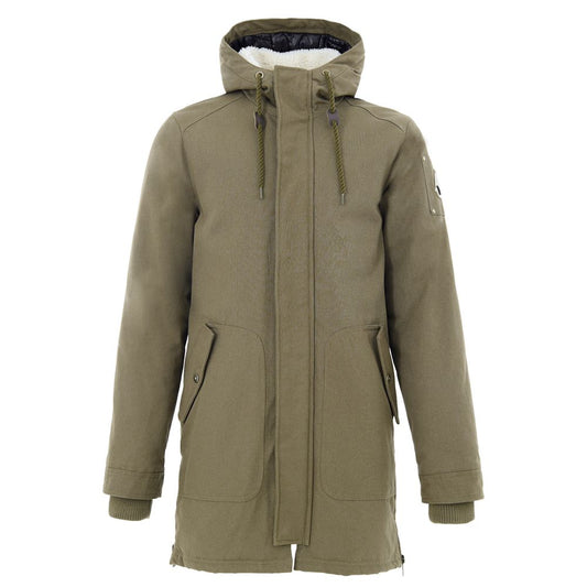Hooded Parka by Moose Knuckles for men in nylon cotton & sherpa fur green features an avant garde silhouette, showcasing refined pockets & hooded and a sophisticated hooded neckline for a polished look.