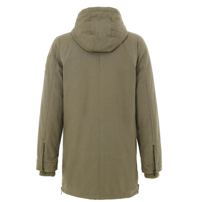 Hooded Parka by Moose Knuckles for men in nylon cotton & sherpa fur green, presenting a cosy silhouette with distinctive pockets & hooded and a refined hooded neckline.