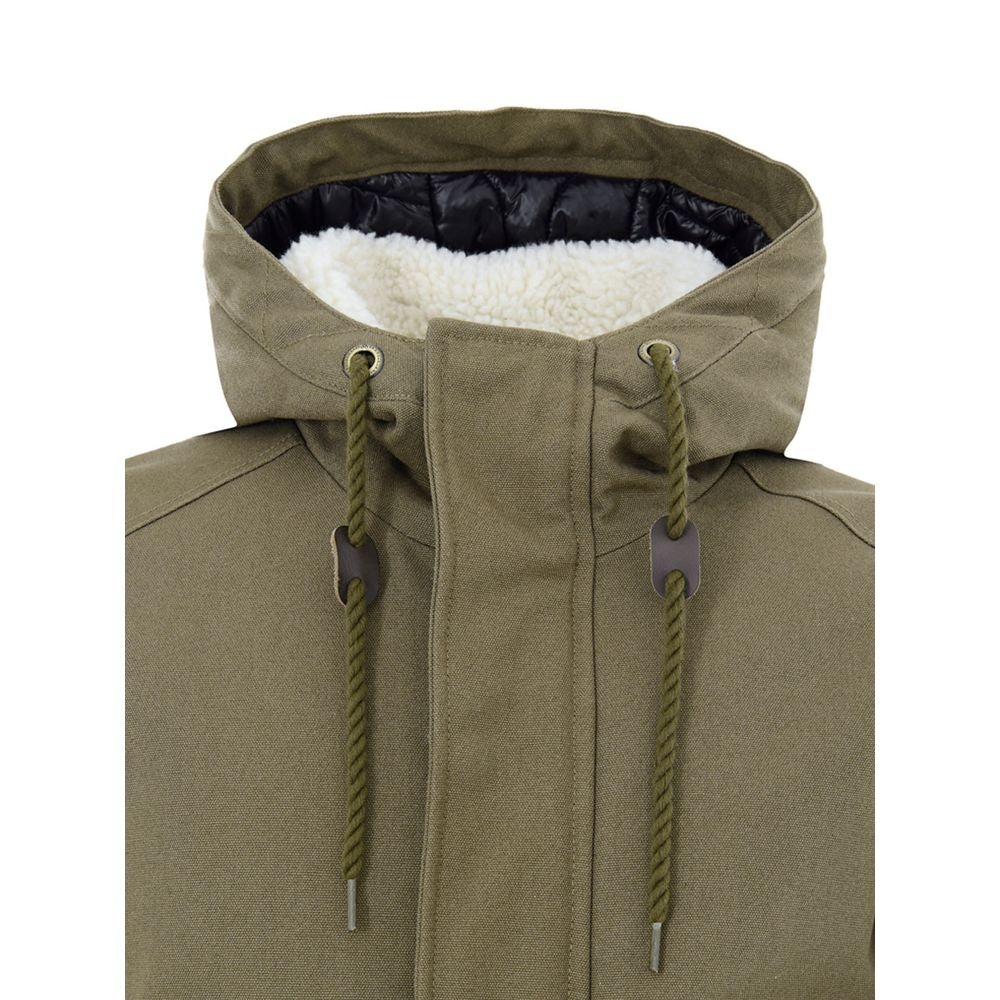 Hooded Parka by Moose Knuckles for men in nylon cotton & sherpa fur green presents a decadent silhouette, showcasing the decadent hooded neckline and functional pockets & hooded for a premium, weather-ready look.