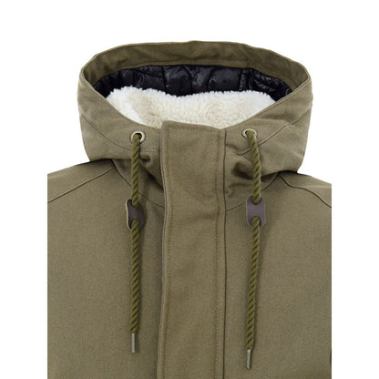 Hooded Parka by Moose Knuckles for men in nylon cotton & sherpa fur green presents a decadent silhouette, showcasing the decadent hooded neckline and functional pockets & hooded for a premium, weather-ready look.