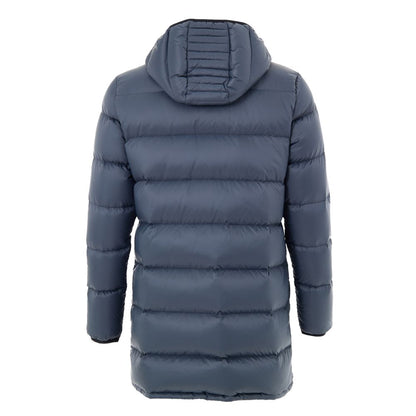 Hooded Puffer Jacket by Moose Knuckles for men in nylon cotton gray presents a effortlessly chic silhouette, showcasing a sophisticated hooded neckline and premium pockets, hooded & insulated for a truly effortlessly chic finish.