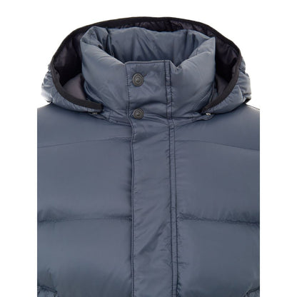 Hooded Puffer Jacket by Moose Knuckles for men in nylon cotton gray features an on trend silhouette, showcasing refined pockets, hooded & insulated and a sophisticated hooded neckline for a truly on trend finish.