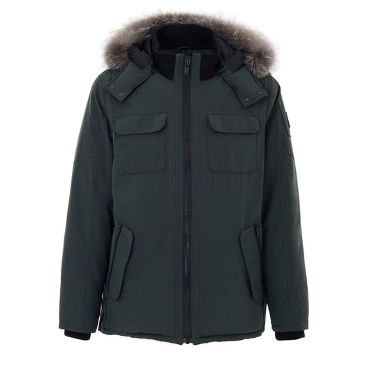 This Hooded Parka by Moose Knuckles for men in cotton nylon & fox fur green presents a utilitarian silhouette, meticulously detailed with pockets, hooded & insulated and a utilitarian hooded neckline for a sophisticated, weather-ready look.
