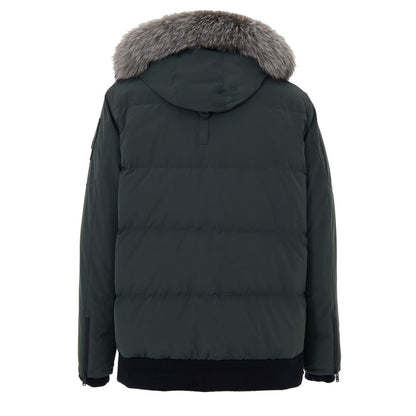 Hooded Parka by Moose Knuckles for men in cotton nylon & fox fur green presents a decadent silhouette, showcasing the decadent hooded neckline and functional pockets, hooded & insulated for a premium, weather-ready look.