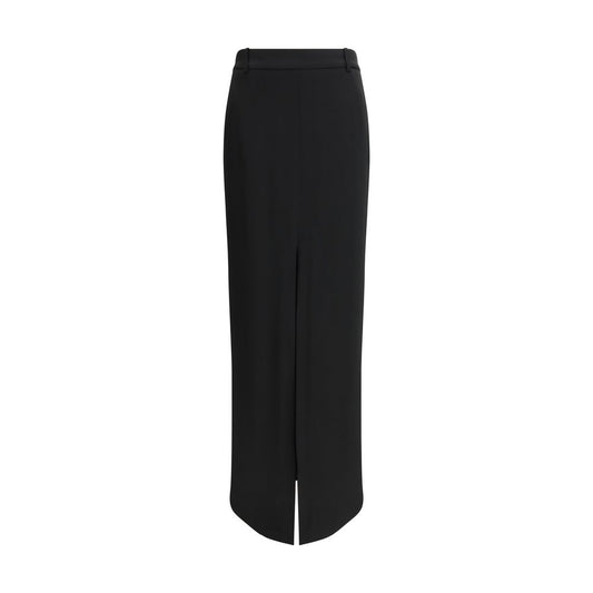 Skirt by Tom Ford for women in viscose silk satin black features an relaxed-yet-refined silhouette that elegantly showcases the Women's Tailored Viscose Silk Satin Long Skirt design and sophisticated long.