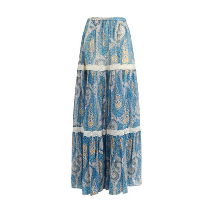 Skirt by Etro for women in silk multicolor & paisley showcases a sultry silhouette, elegantly defined by its maxi long and the sophisticated sultry design of the Women's High Rise Silk Maxi Long Skirt.