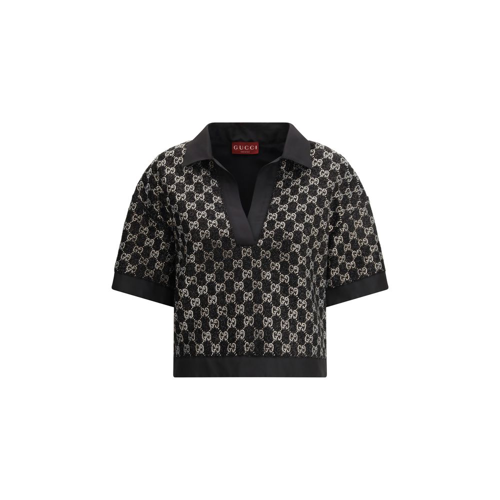 Activewear T-Shirt by Gucci for women in polyester cotton polyamide tweed black features an contemporary design with , a short-sleeve length, and a contemporary .
