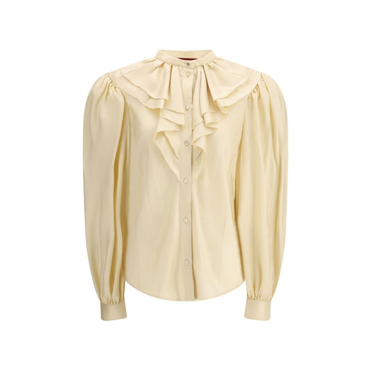 Shirt by Gucci for women in silk twill beige showcases a sublime silhouette, artfully detailed with a sublime and long-sleeve for a sophisticated, sublime finish.
