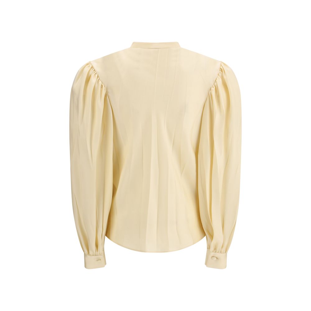Shirt by Gucci for women in silk twill beige presents a discerning silhouette, showcasing a sophisticated and for a truly discerning finish.