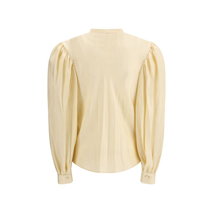 Shirt by Gucci for women in silk twill beige presents a discerning silhouette, showcasing a sophisticated and for a truly discerning finish.