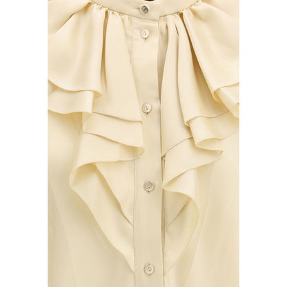 Shirt by Gucci for women in silk twill beige features an polished silhouette, showcasing a sophisticated and detail for a truly polished finish.