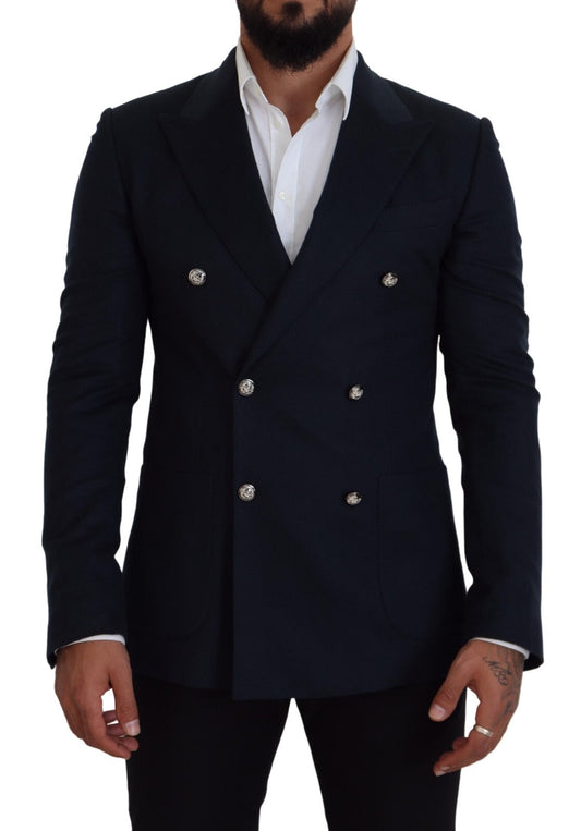 Blazer by Dolce & Gabbana for men in cashmere silk blue presents a distinguished silhouette, detailed with a distinguished single-breasted double-breasted neckline and distinctive for a truly sophisticated finish.