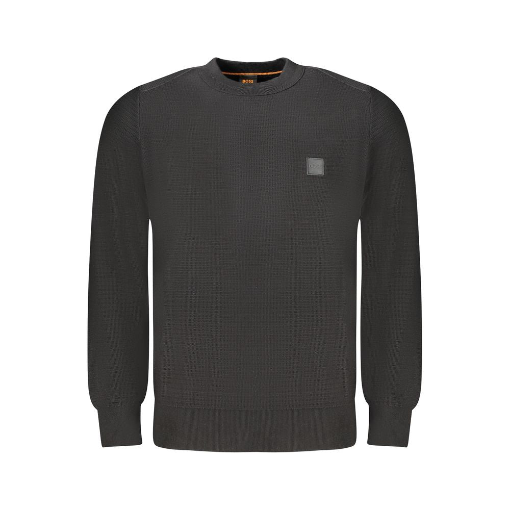 Sweatshirt by Hugo Boss for men in cashmere cotton blend black features an enviable silhouette, showcasing a premium and refined crew neckline for a truly enviable finish.