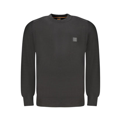 Sweatshirt by Hugo Boss for men in cashmere cotton blend black features an enviable silhouette, showcasing a premium and refined crew neckline for a truly enviable finish.