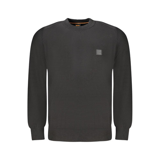 Sweatshirt by Hugo Boss for men in cashmere cotton blend black features an enviable silhouette, showcasing a premium and refined crew neckline for a truly enviable finish.