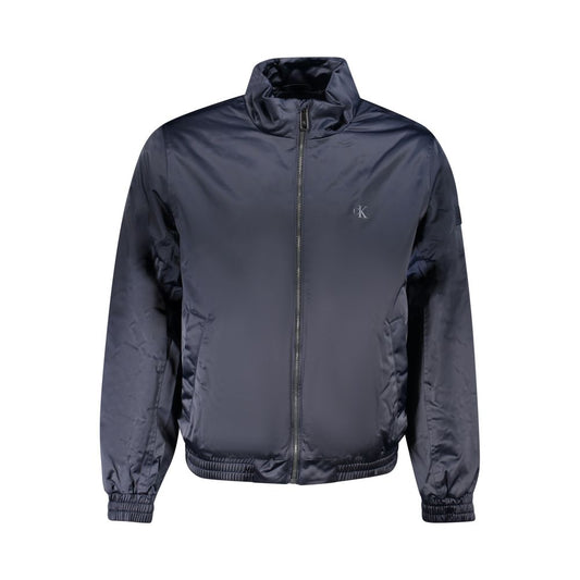 Bomber Jacket by Calvin Klein for men in polyester blue & print features a dramatic silhouette, showcasing a sophisticated and distinctive for a dramatic aesthetic.
