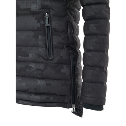 Hooded Puffer Jacket by Moose Knuckles for women in leather cotton & nylon black & print showcases a bohemian silhouette, artfully detailed with a bohemian hooded neckline and signature lightweight, pockets, hooded & insulated for a truly bohemian finish.