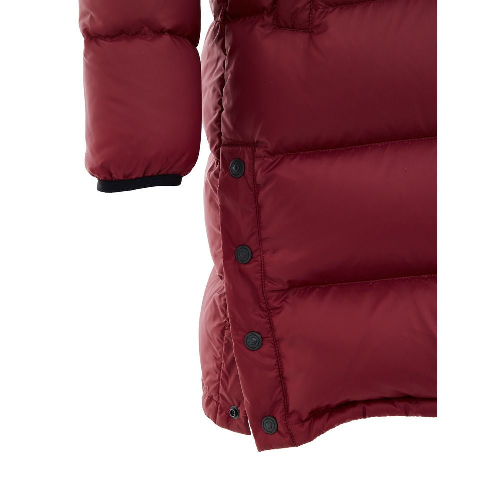 Hooded Puffer Jacket by Moose Knuckles for women in leather cotton & nylon bordeaux features an contemporary silhouette, showcasing a sophisticated hooded neckline and contemporary pockets, hooded & insulated for a truly refined look.